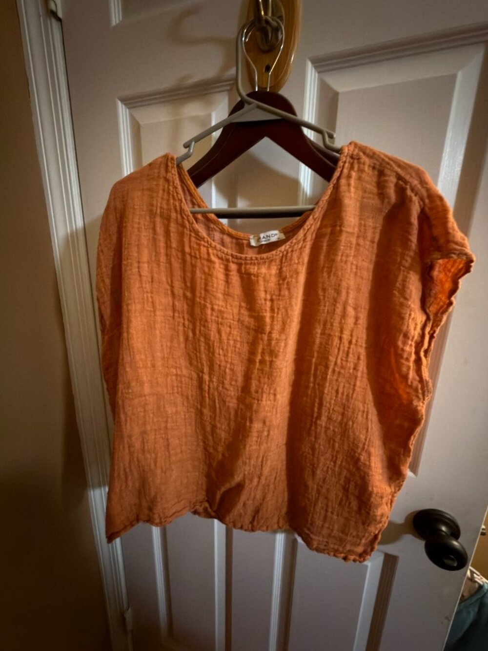 Rust Terracotta Textured Gauze Relaxed Cap Sleeve Top